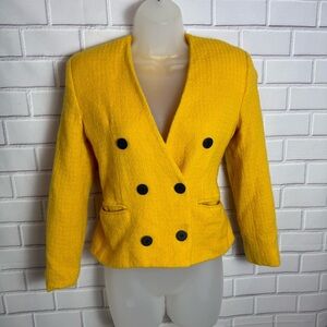 Jones New York 100% Wool Double-Breasted Blazer - Yellow - Women's Size 6